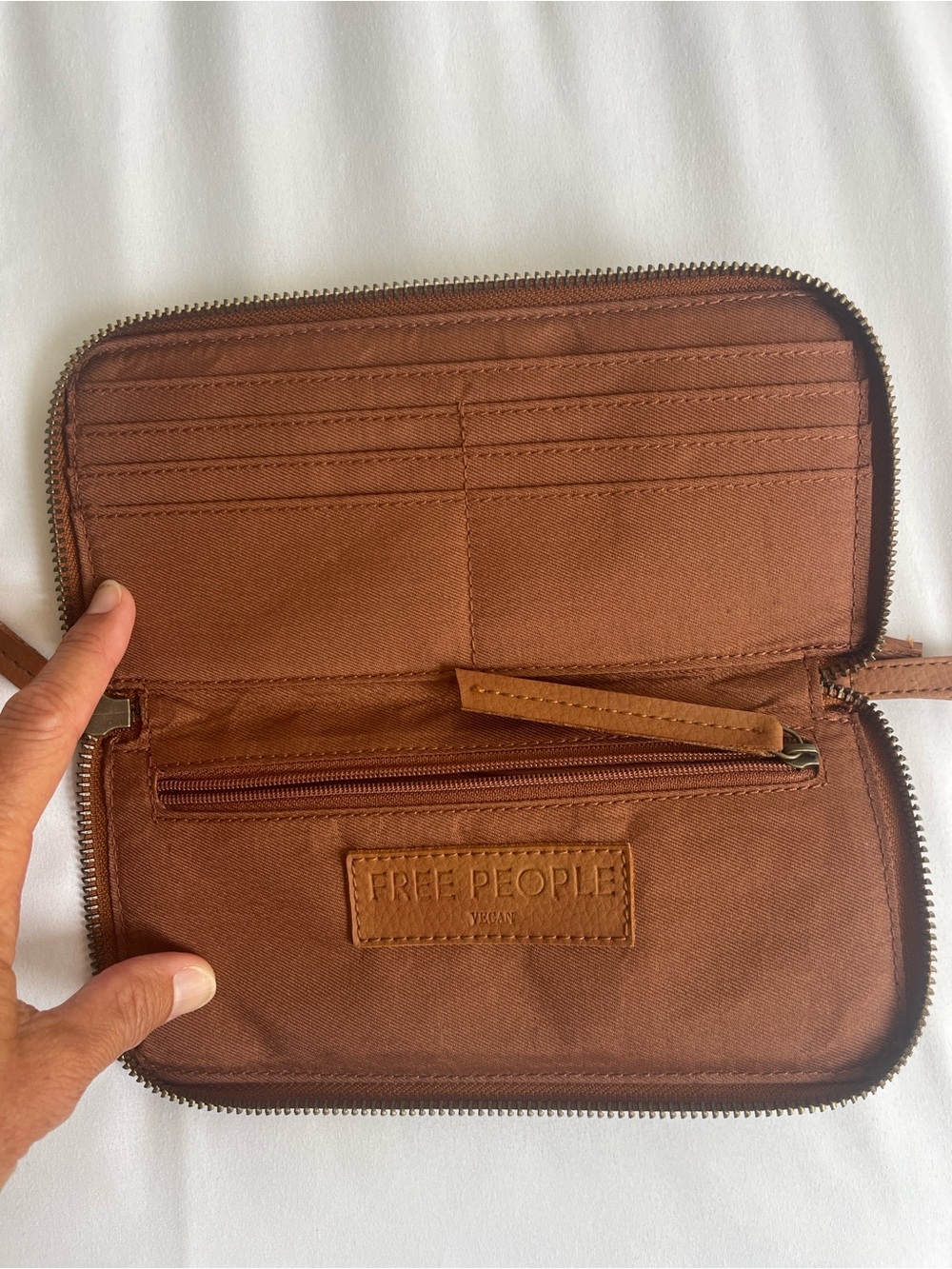 Free People Tan Leather vegan Wristlet Wallet